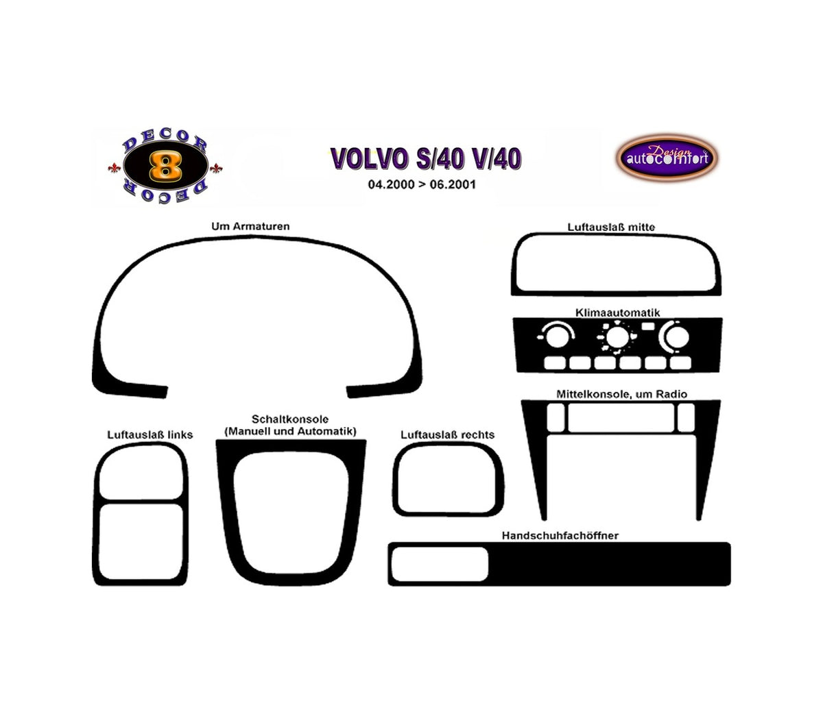 Volvo S40 Console/Mahogany Trim Digital A/C 2001+-Silver
