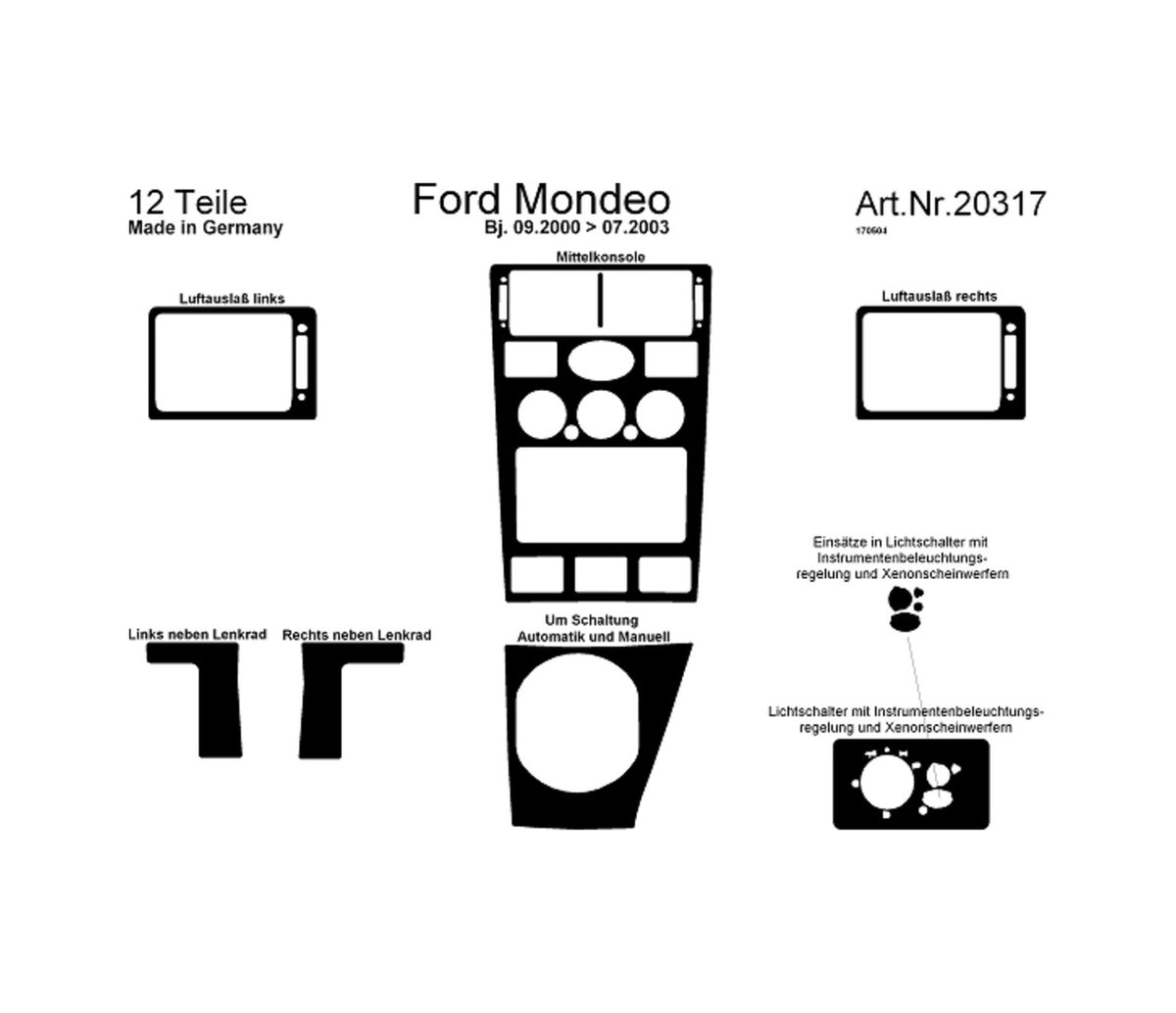 Ford Mondeo Digital A/C Console/Mahogany Trim 2000-2003 12.pcs (523191977)-Mahogany