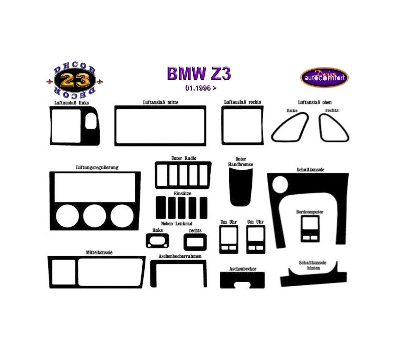 Bmw Z3 1996 Dashboard Trim, Mahogany Trim, Wood, Carbon-Carbon