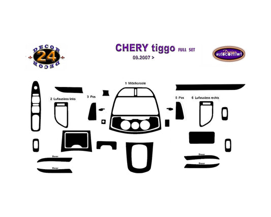 Chery Tiggo Console/Mahogany Trim 2007+ 24.pcs Full Set (522514081)-Piano Black
