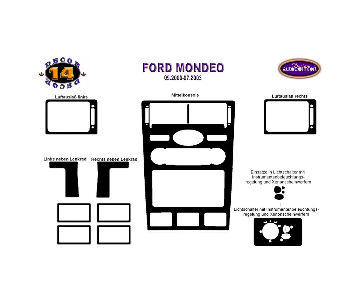 Ford Mondeo Digital A/C Console/Mahogany Trim 2000-2003 12.pcs (523191977)-Mahogany