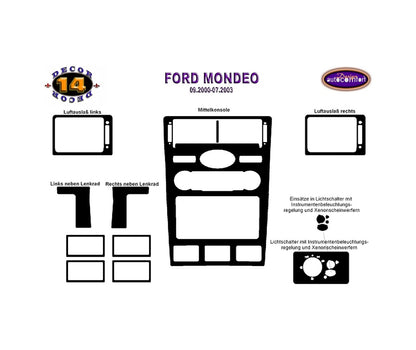 Ford Mondeo Digital A/C Console/Mahogany Trim 2000-2003 12.pcs (523191977)-Mahogany