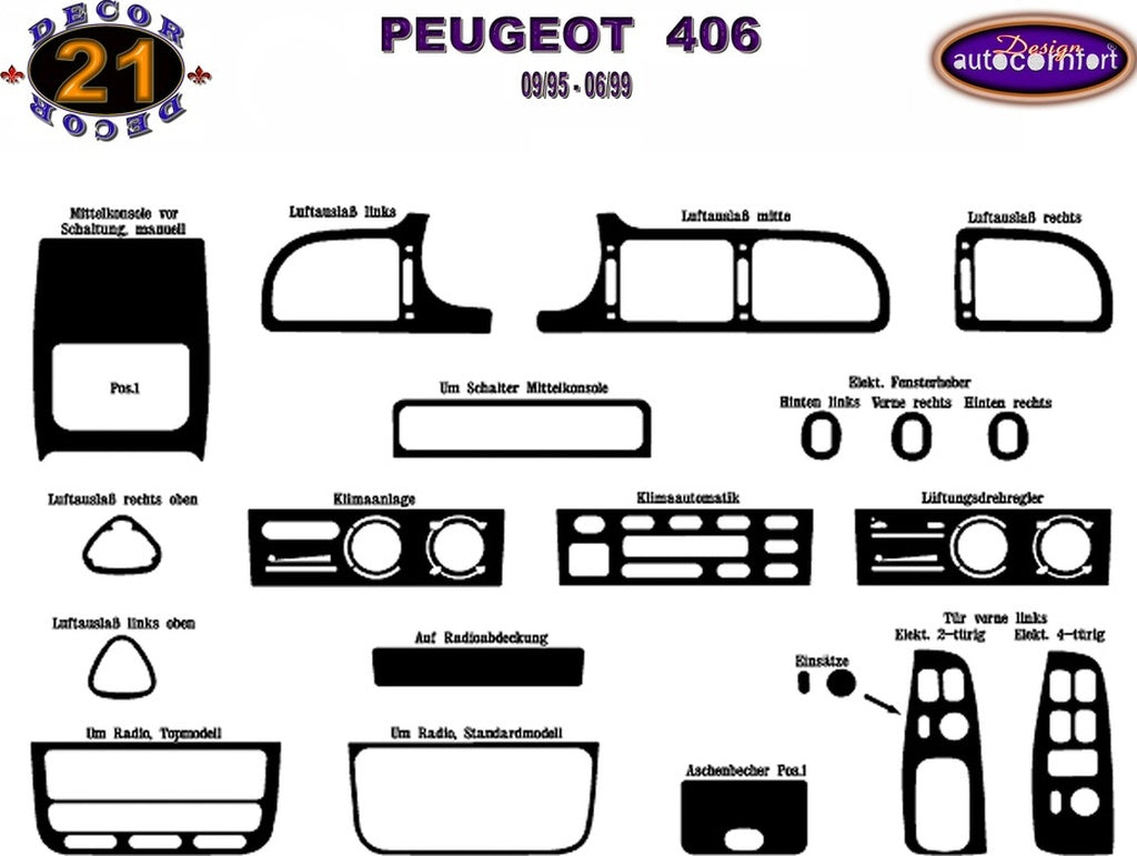 Peugeot 406 Console/Mahogany Trim 1995-1999 21.pcs (522054586)-Carbon