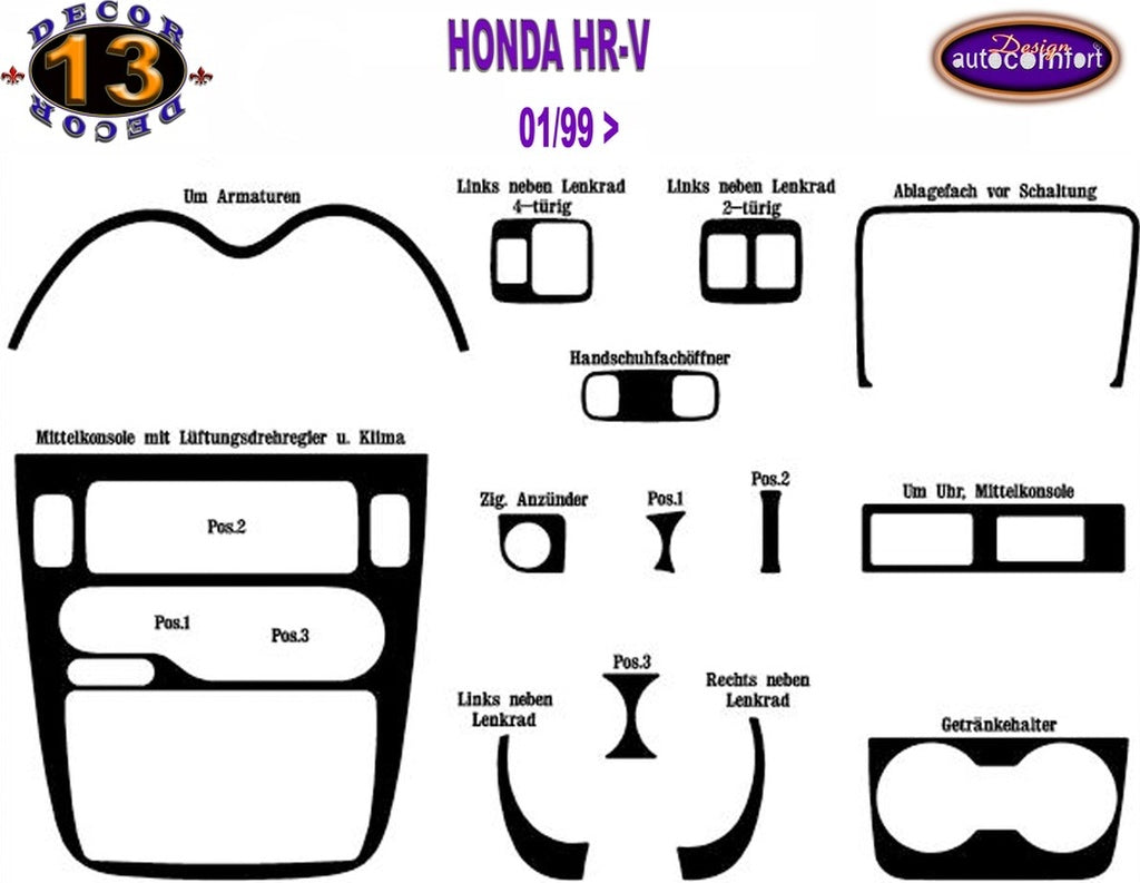 Honda Hr-V Console/Mahogany Trim 1999+ 13.pcs (522219447)-Piyah Black