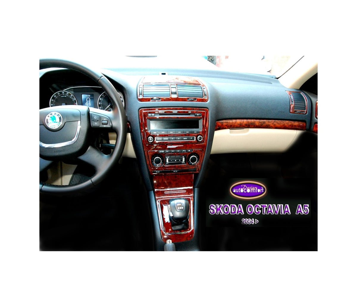 Skoda Octavia A5 Console/Mahogany Trim 2004+ 13.pcs (522077723)-Mahogany