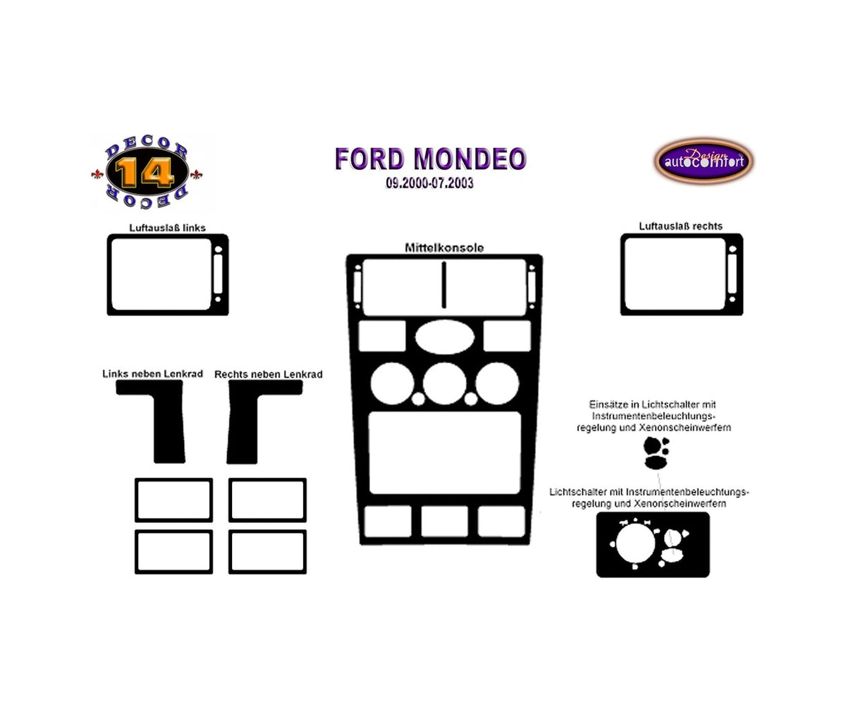 Ford Mondeo Digital A/C Console/Mahogany Trim 2000-2003 12.pcs (523191977)-Mahogany