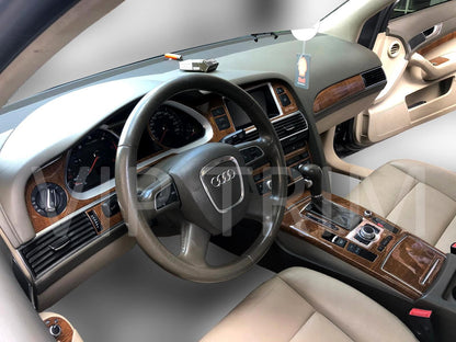 For Audi A6 Trim Console Dashboard Decor Frame Set Cockpit Decor Dashboard Kit Wood Carbon Silver Black Trim Cover Coating Set